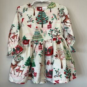 Christmas Dress Toddler Girls Size 18-24 Months Whimsical Trees Reindeer Sleigh